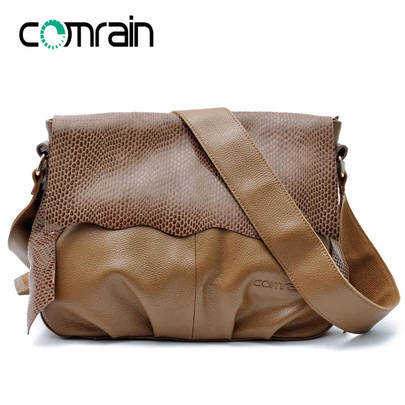 comrain正品2013新款潮女欧美斜跨牛皮女式包大包单肩斜挎包女包