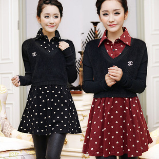 秋冬连衣裙假两件打底裙套裙女士新款显瘦拼接