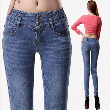 初中学生牛仔裤女长裤小脚裤女装排扣青少年春