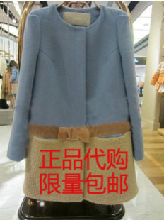  专柜正品爆款欧时力冬新款蝴蝶结拼接毛呢大衣外套1125343030