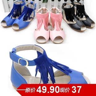  夏hm韩国walk正品淑女鱼嘴女童鞋儿童流苏凉鞋公主鞋单鞋罗马