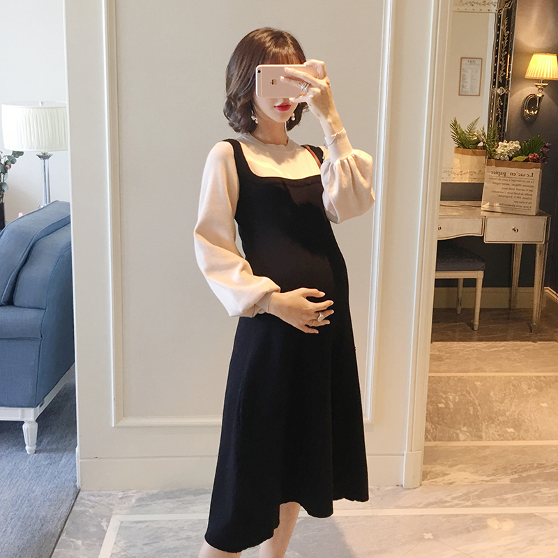 孕妇秋装连衣裙2018韩版新款 拼接假两件灯笼袖针织裙时尚辣妈款|msdalam kategori Bekalan Ibu / Ibu / Pemakanan, bersalin, pakaian - dari Buy2taobao.com untuk memberikan perkhidmatan ejen Taobao profesional membeli