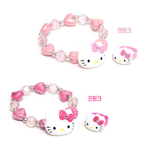  韩国进口【代购】HelloKitty儿童手链+戒指卡通儿童首饰套装F01