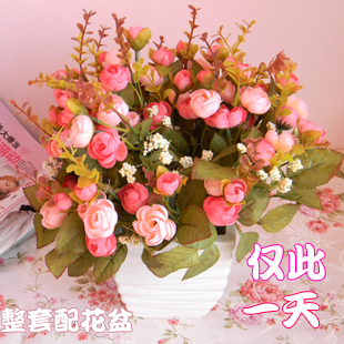  高仿真花假花绢花批发客厅卧室阳台装饰花套装茶玫瑰花新房装饰花