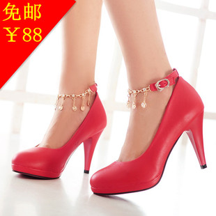  春季新款韩版甜美公主高跟鞋红色婚鞋OL夜店细跟单鞋黑色水钻女鞋