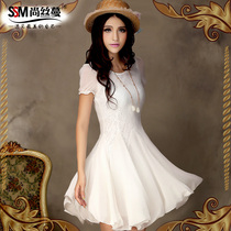 尚丝蔓 <span class=H>2013</span>夏季新款 蕾丝雪纺连衣裙短袖修身 韩版 女 连衣裙 子