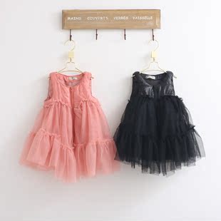  小淑女！韩版童装冬季新款女童儿童拼接网纱夹棉背心公主裙子