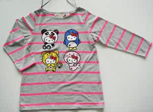  外贸hm原单春季HELLO KITTY儿童莫代棉卡通七分袖T恤衫打底衫