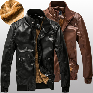  秋冬季皮毛一体韩版修身加绒pu皮衣机车男士加厚皮衣 男式保暖潮