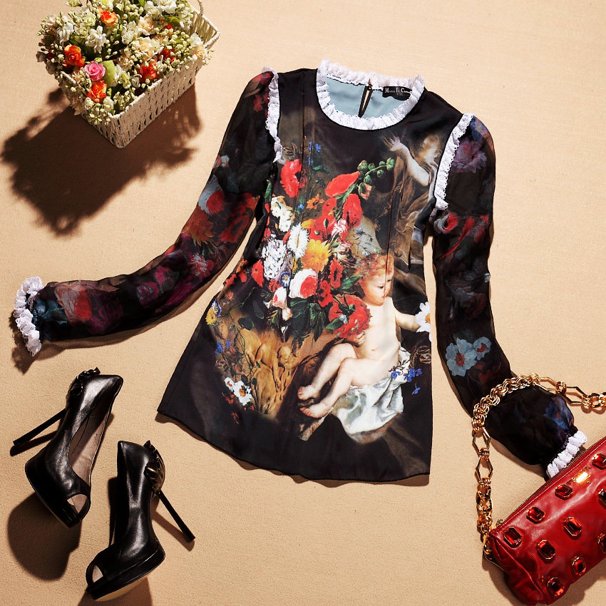 衬衫2013新款<em>女装欧美</em>明星款<em>优雅</em>气质天使图