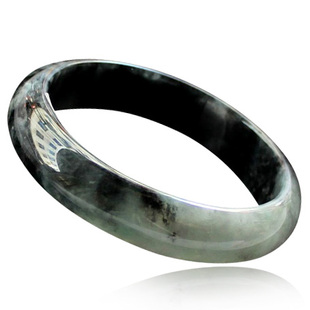  珍稀缘 老坑A货翡翠手镯 特大号水润墨花圆玉镯子 正品玉器带证书