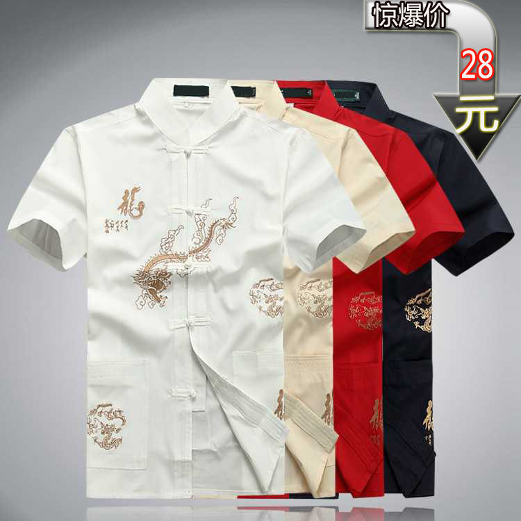 Middle aged men's clothing men's short sleeve add fertilizer to increase men's short sleeve summer cotton man's half-sleeve dresses on sale