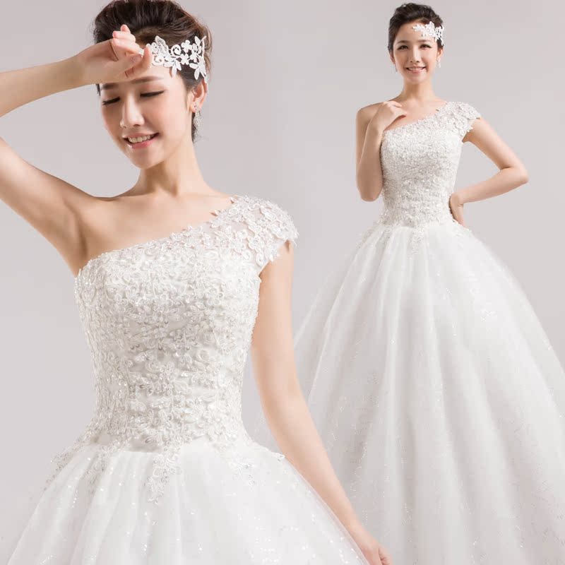 婚纱礼服2013秋新款斜单肩型花朵齐地韩版公主绑带新娘结婚出门纱 婚纱礼服2013秋新款斜单肩型花朵齐地韩版公主绑带新娘结婚出门纱