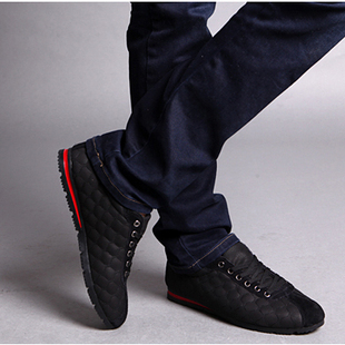  新款男士日常休闲潮流韩版板鞋真皮牛皮格纹 男鞋子 系带