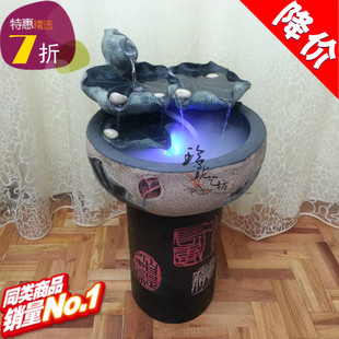  风水办公家居新房结婚礼品 流水喷泉梦里荷香水景鱼缸加湿器摆件
