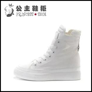  专柜女式单鞋 隐形内增高运动休闲鞋高帮帆布女鞋高跟8cm正品包邮