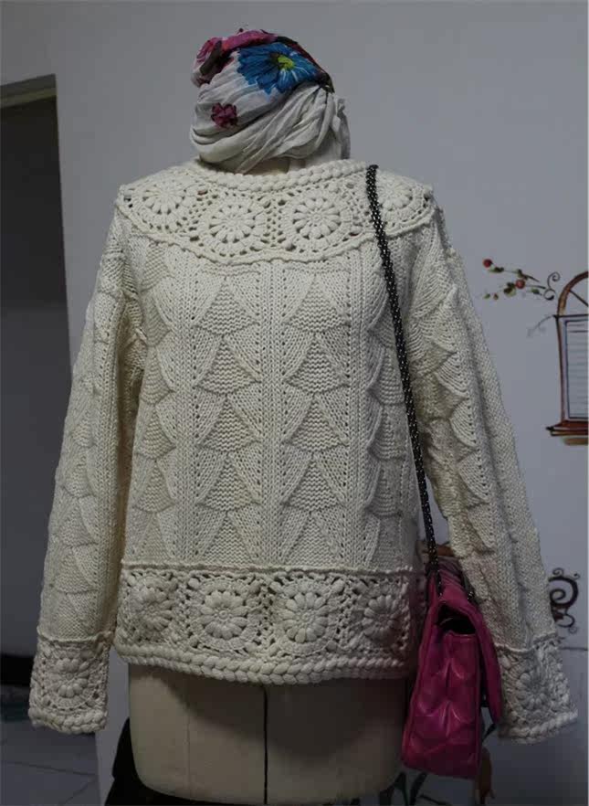 乳白色 vintage 手工<em>编织镂空太阳花</em> 麻股小辫领