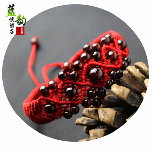  纯手工编制天然石榴石本命年 新年红绳水晶手链 新年礼物 转运