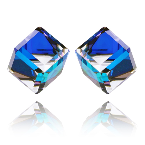 立体方型幻彩水晶耳钉...