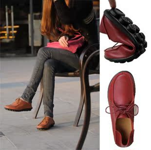  春季新款休闲女鞋英伦休闲鞋女单鞋真皮平底平跟韩版时尚女鞋