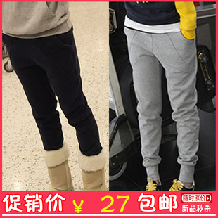  秋冬新款韩版大码棉裤小脚运动休闲裤哈伦裤加绒加厚铅笔裤女小脚