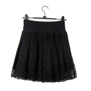  包邮 夏款 淑女蕾丝烫钻百褶裙 纯色高腰显瘦半身裙 百搭短裙