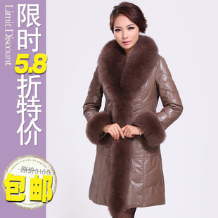  狐狸毛真皮羽绒服海宁真皮皮衣 毛领女装绵羊皮中长款外套