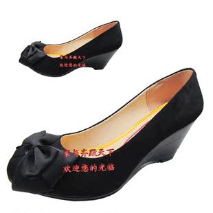  包邮老北京布鞋女鞋坡跟蝴蝶结花朵时尚女款单鞋工作鞋黑色有41码