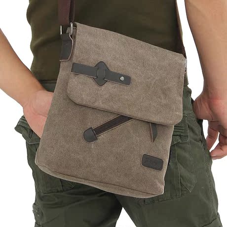 新款韩版男式单肩包 皮带创意斜跨包帆布休闲