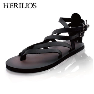  Herilios 情侣真牛皮凉鞋韩版潮流平底男士夹趾罗马凉
