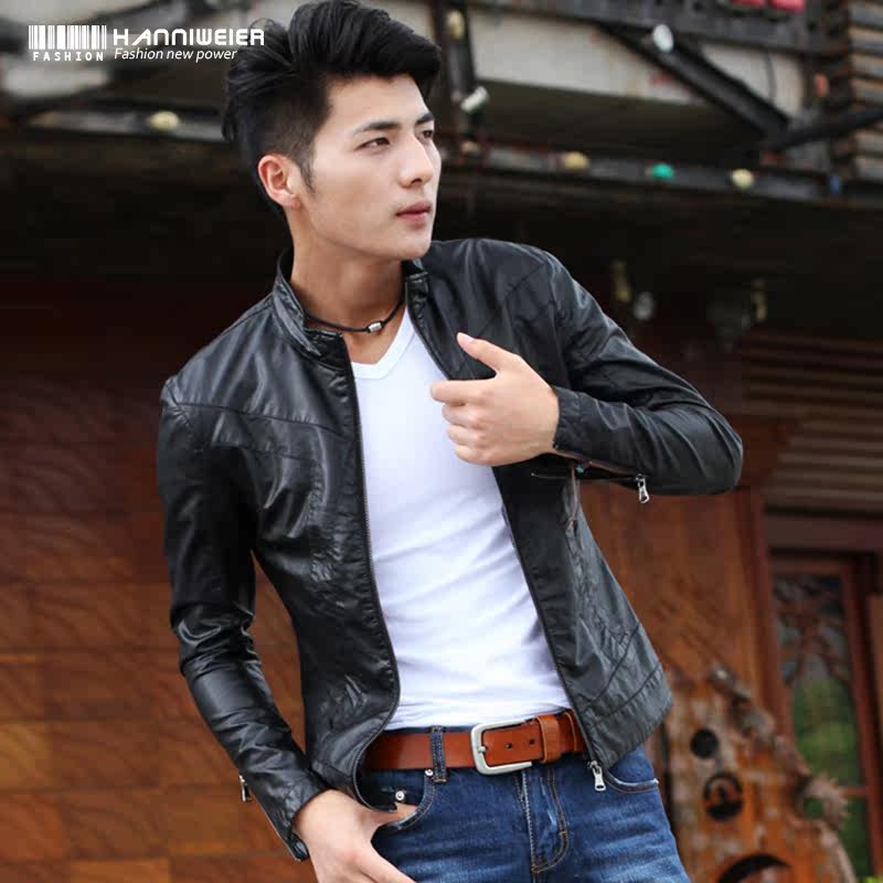 Honeychurch, spring Wei environmental protection new thin male Korean men's leather collar slim fit jacket men's wagon of PU jacket