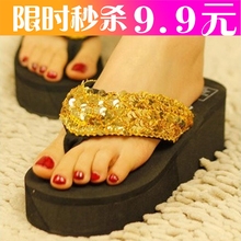 [M fold net Exclusive] muffin with sequins foam bottom slope with flip flops sandals casual shoes sandals and slippers