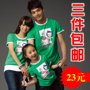  汤姆莉莉夏装圆领短袖T恤情侣衫父女装母子母女装全家亲子装