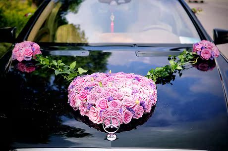 昆山花店 粉色玫瑰与紫色桔梗配两小花球花车