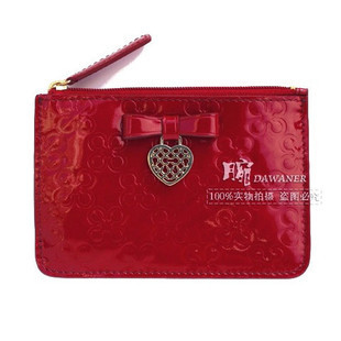  【美国代购】正品小票COACH 46912桃心女士漆皮卡包零钱包钥匙包