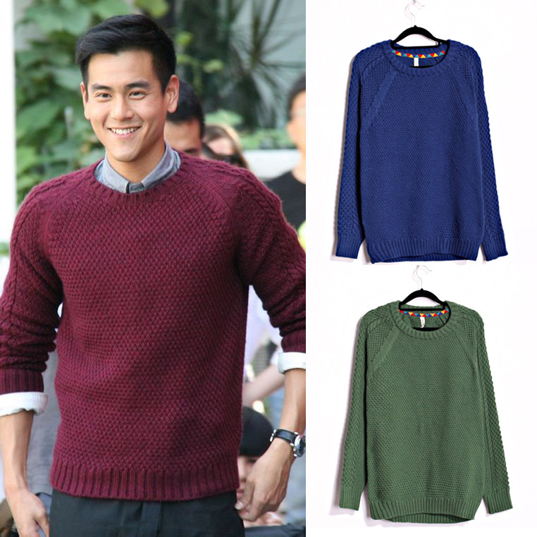2013秋冬季<em>韩版毛衣</em>男<em>加厚</em>圆领扭花套头<em>毛衣</em>