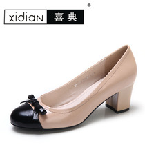 欧洲站2013时尚圆头漆皮真皮撞色公主N女鞋<span class=H>33</span>码32中跟粗跟女单鞋