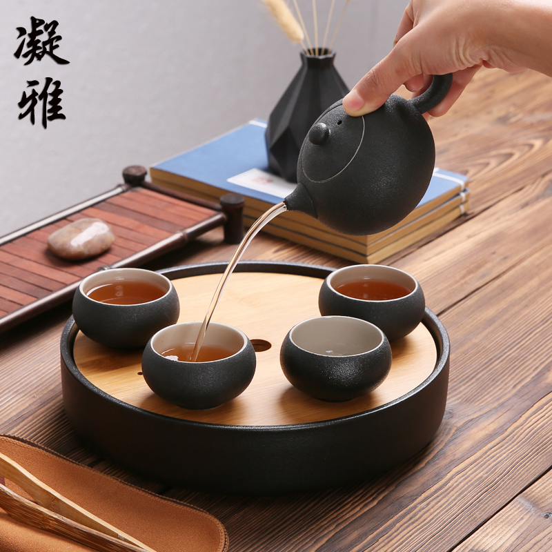 凝雅 黑陶功夫茶具旅行茶具套装 办公便携包一壶四杯干泡茶盘整套在类目 餐饮具, 茶具, 功夫茶具中 - 来自Buy2taobao.com提供专业的淘宝代购服务