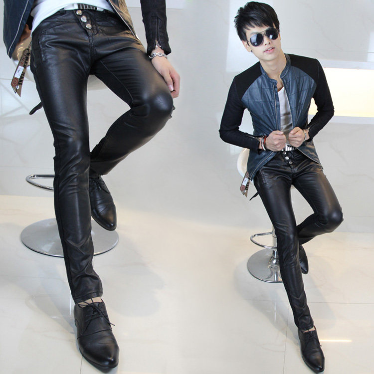 2013 new style men's leather pants male Korean slim male feet pants fashion trend men's leather pants
