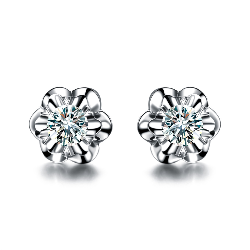 Zoccai jewelry 18K White Gold Diamond Stud Earrings diamond earrings romantic Sakura-exclusive design