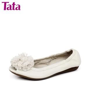  TATA/他她羊皮FWO05D春季单鞋 鱼嘴花朵春秋新款女鞋