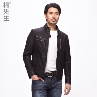  棉先生男装 春装新款男士机车皮衣 立领修身皮夹克男PU皮衣外套