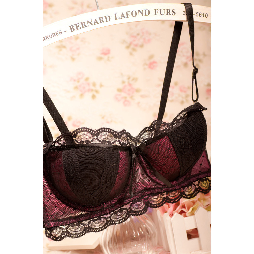 2 Japanese package email one-second cup deep v gathered thickened jerky three-row buckle girl sexy lace bra set