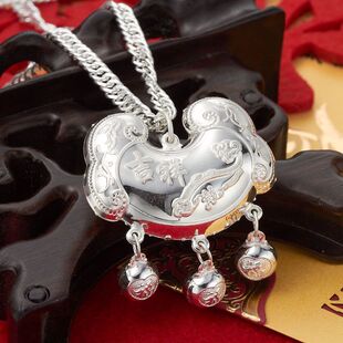  纯银长命锁 S999千足银长命锁礼盒 套装 宝宝银饰品物 银锁 礼物