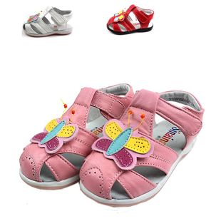  夏款正品斯乃纳女童凉鞋 儿童学步鞋女童羊皮包头绣花款凉鞋