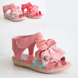  包邮夏季新款时尚儿童凉鞋魔术贴露趾太空革绣花女童鞋