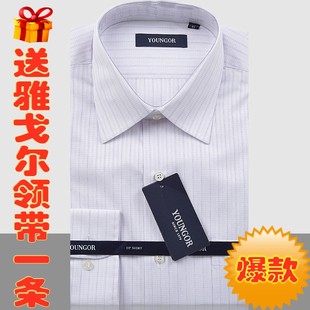  雅戈尔正品包邮新款春装全棉免烫男士长袖衬衫DP16243-33送领带
