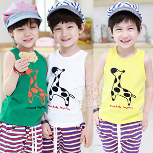  夏装韩版新款长颈鹿男童装女童装宝宝儿童无袖T恤背心tx-1626