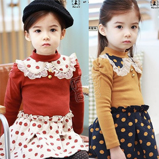  春装韩版新款 花边2粒扣女童装宝宝儿童长袖连衣裙子qz-0539