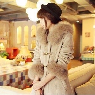 中长款毛毛袖呢大衣...